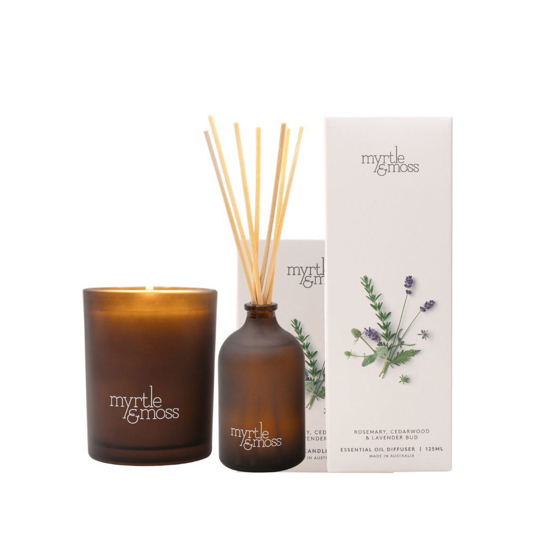 Myrtle & Moss Signature Rosemary, Cedarwood & Lavender Bud Candle & Diffuser Bundle