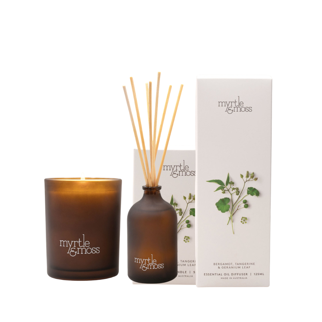 Myrtle & Moss Signature Bergamot Rind, Tangerine & Geranium Leaf Candle & Diffuser Bundle