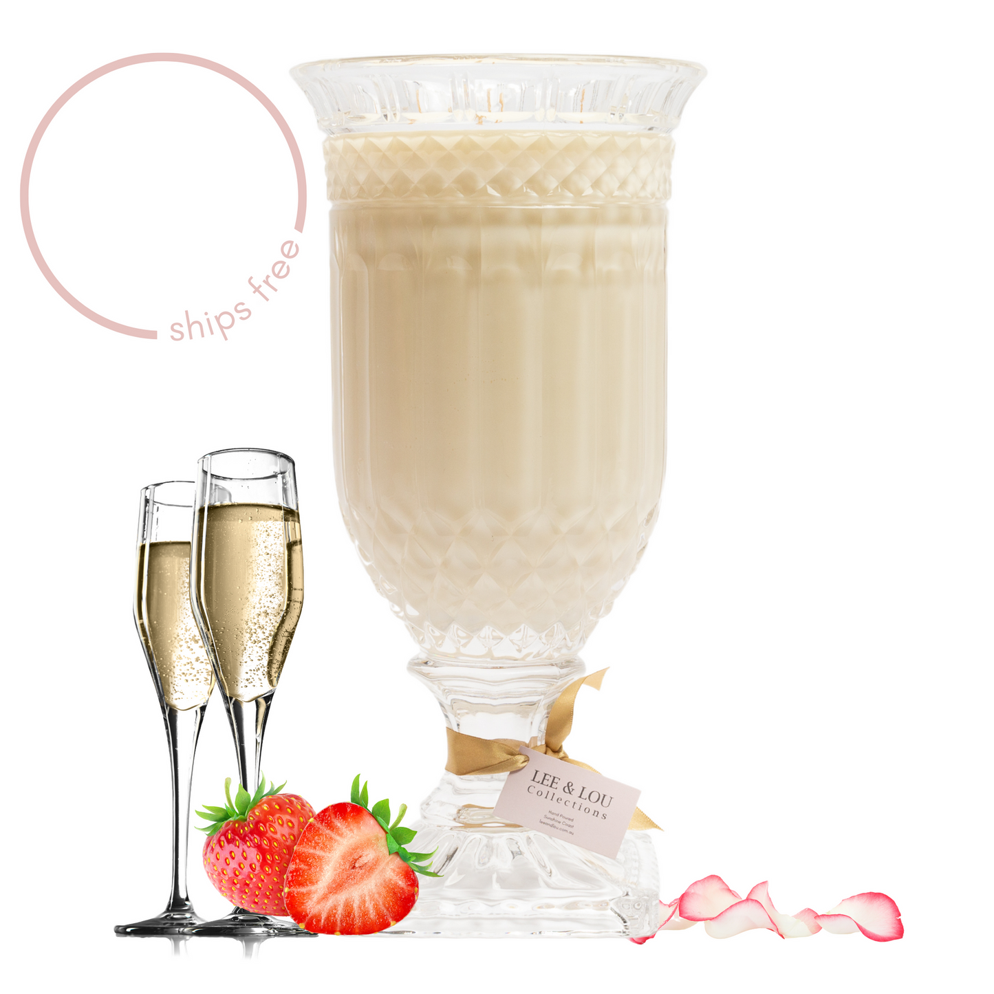Lee & Lou Pink Champagne Crystal Vase Candle 1.5kg styled product image 3