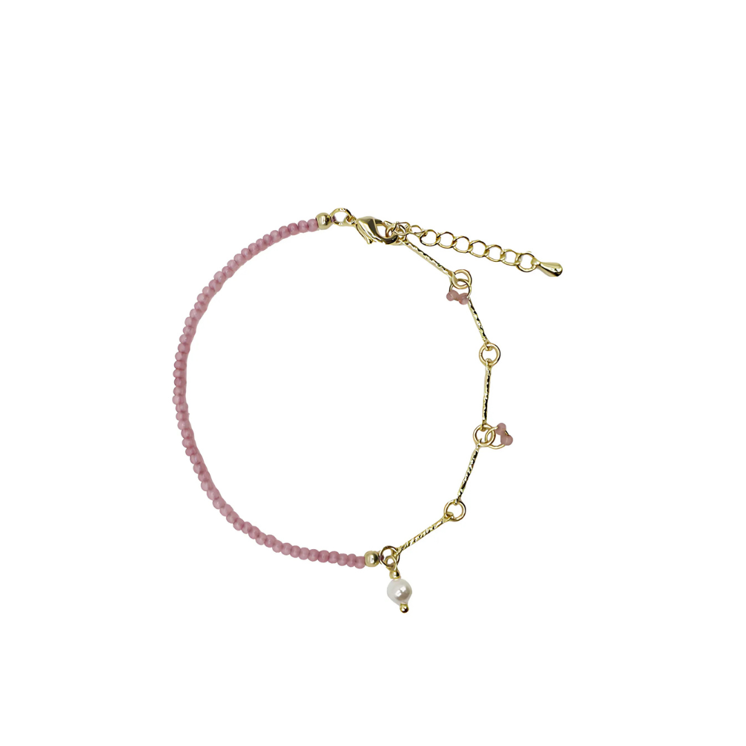 Zjoosh Pink Stone Pearl and Gold Bracelet