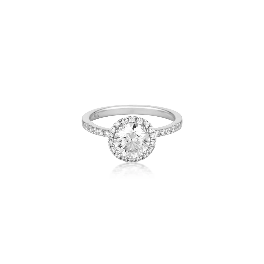 GEORGINI Round Brilliant Cut Halo Moissanite Engagement Ring – 1.25ctw, 9ct White Gold
