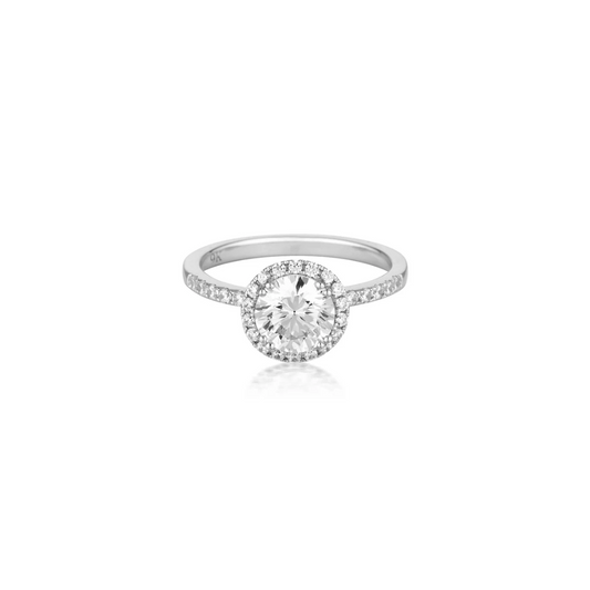 GEORGINI Round Brilliant Cut Halo Moissanite Engagement Ring – 1.25ctw, 9ct White Gold
