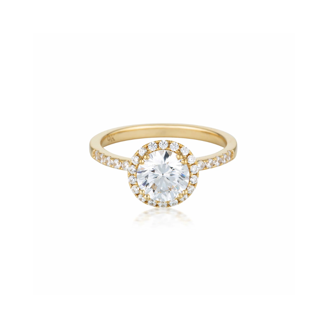 GEORGINI Round Brilliant Cut Halo Moissanite Engagement Ring – 1.25ctw, 9ct Yellow Gold