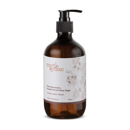 Myrtle & Moss Hand & Body Wash Refill Rose Geranium, Grapefruit & Clary Sage 1L