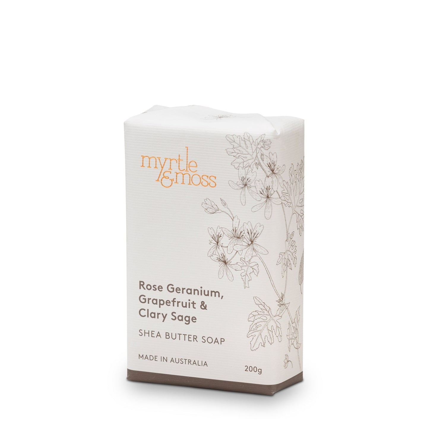 Myrtle & Moss Shea Butter Soap Rose Geranium, Grapefruit & Clary Sage 200g