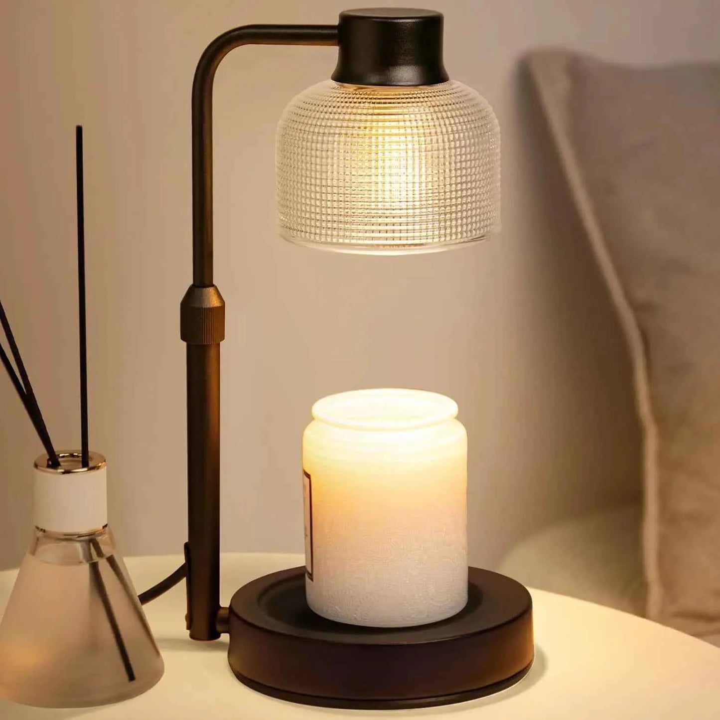 Black Adjustable-Height Candle Warmer Lamp with Timer