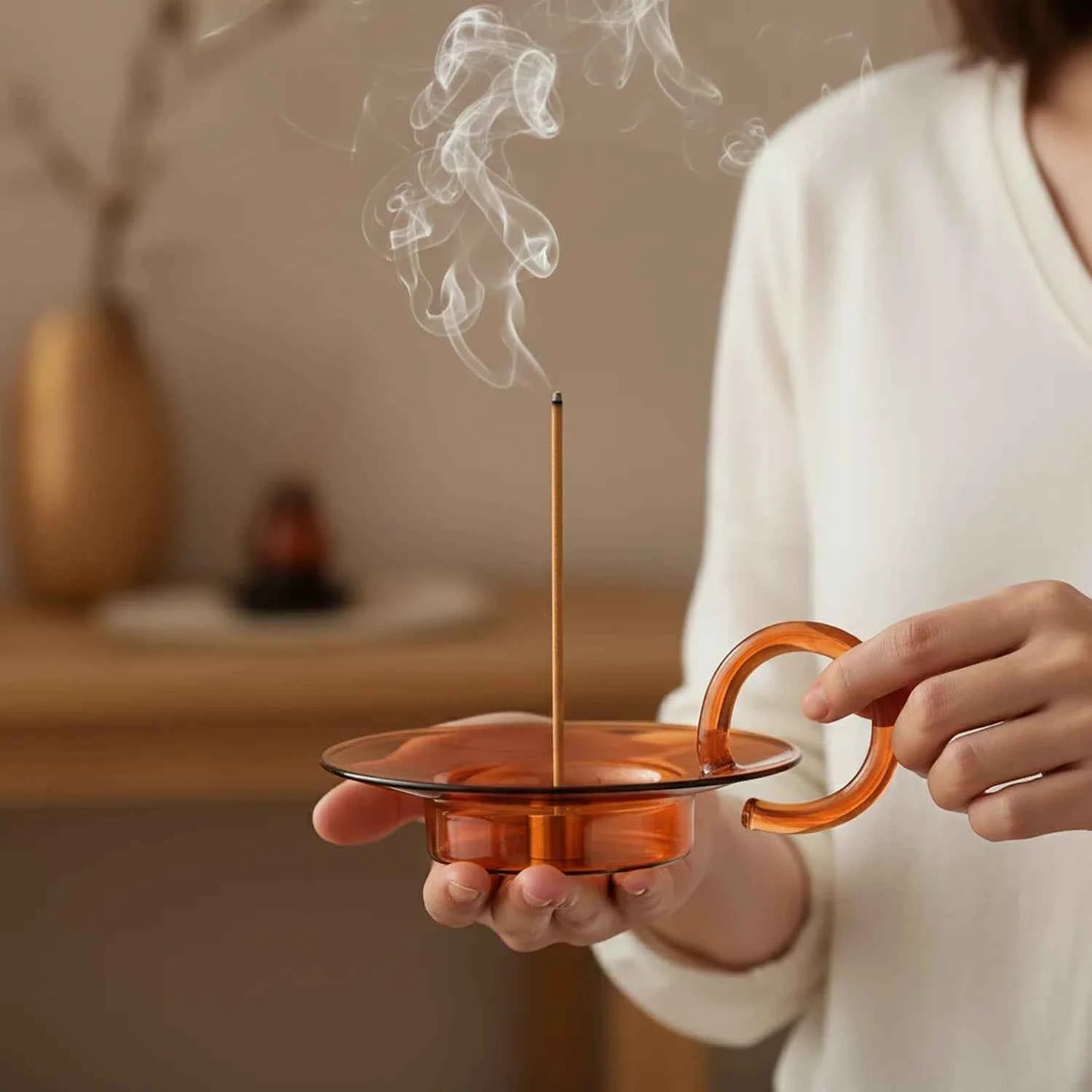 Glass Incense Holder with Brass Nine-Hole Insert – view 2