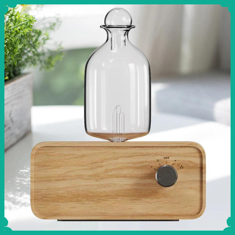 Glass Essential Oil Nebulizer Diffuser with Wood Grain Base - The Gift Company