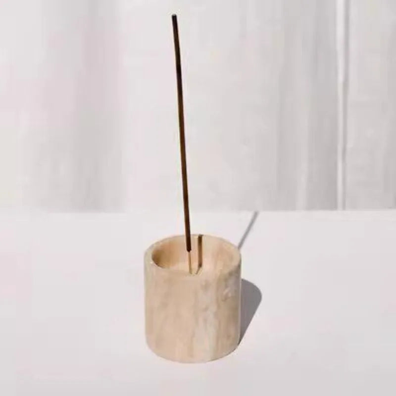 Natural Stone Incense Holder – Jade & Travertine, 6cm
