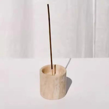 Natural Stone Incense Holder – Jade & Travertine, 6cm