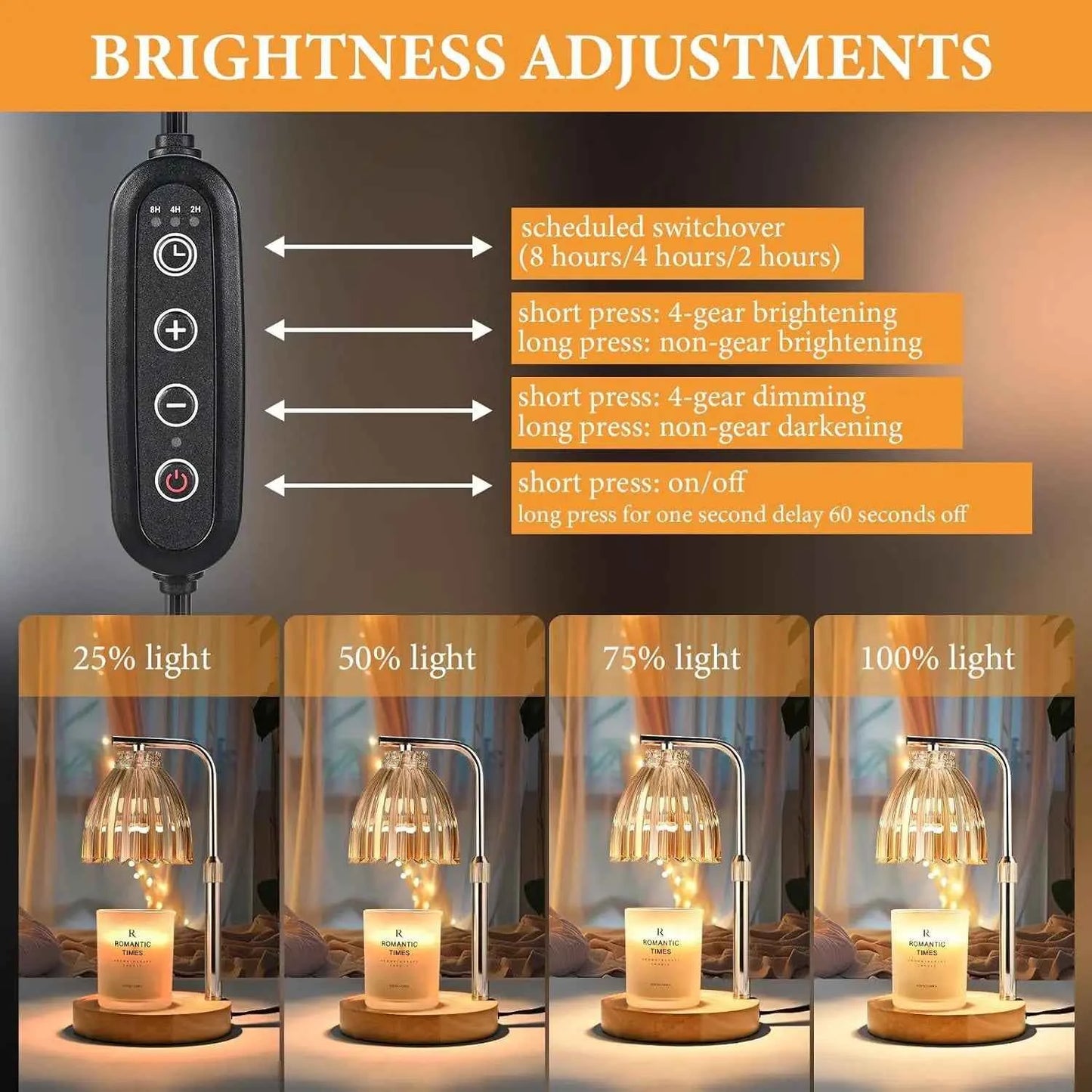Adjustable-Height Candle Warmer Lamp with Timer & Dimmer – view 3