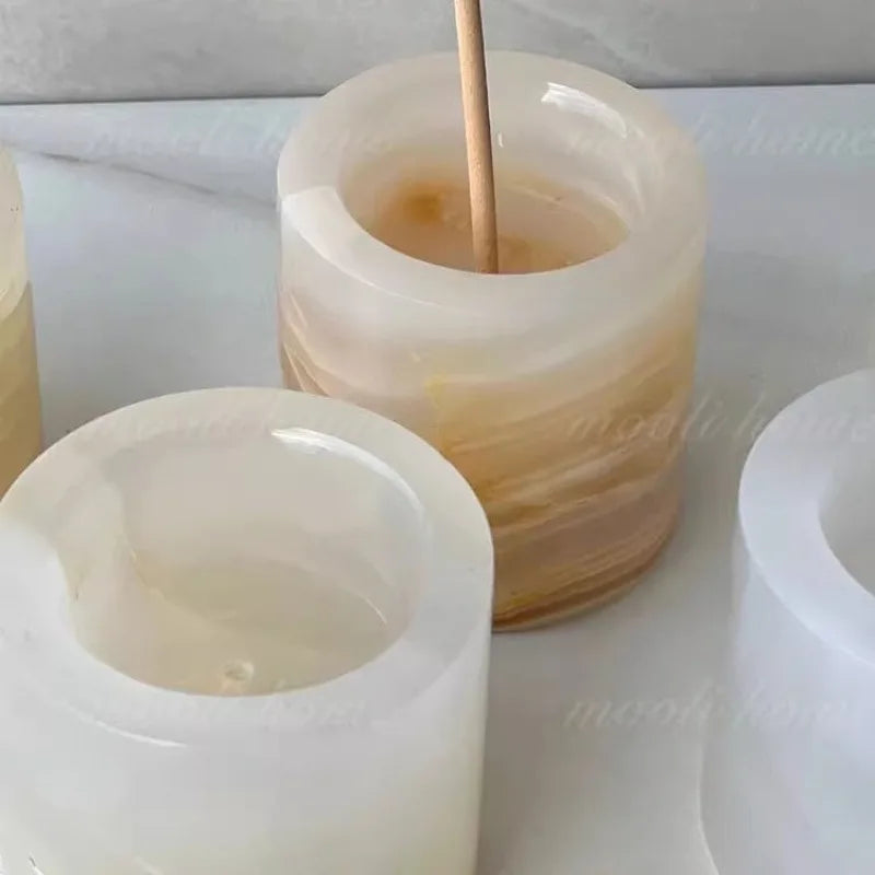 Natural Stone Incense Holder – Jade & Travertine, 6cm