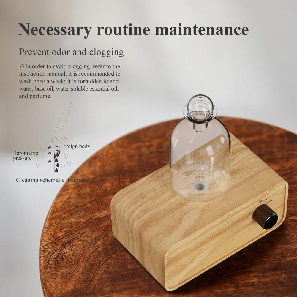 Glass Essential Oil Nebulizer Diffuser with Wood Grain Base - The Gift Company