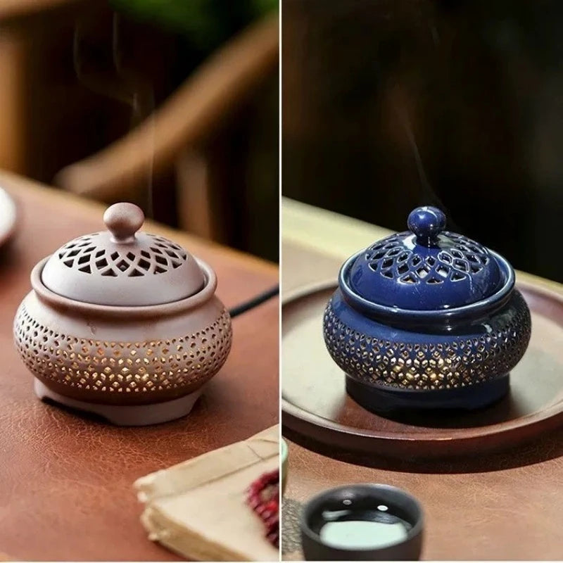Electric Ceramic Incense Burner with Warm Ambient Light