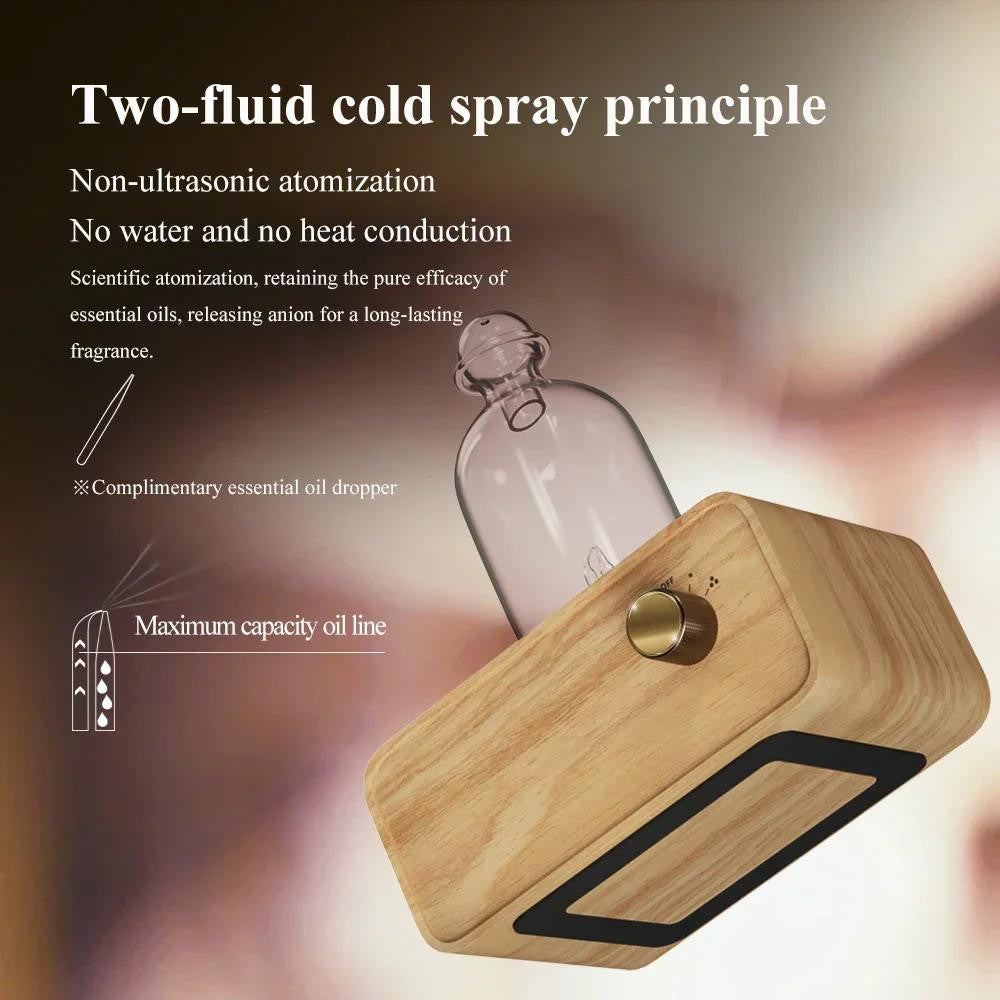 Glass Essential Oil Nebulizer Diffuser with Wood Grain Base - The Gift Company