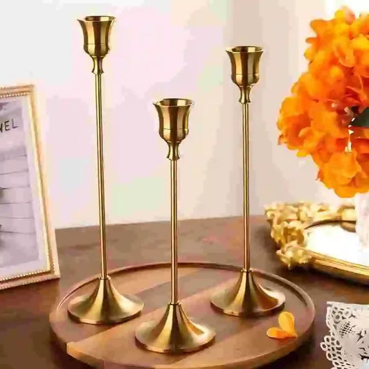 Set of 3 Vintage Metal Candle Holders for Home Décor