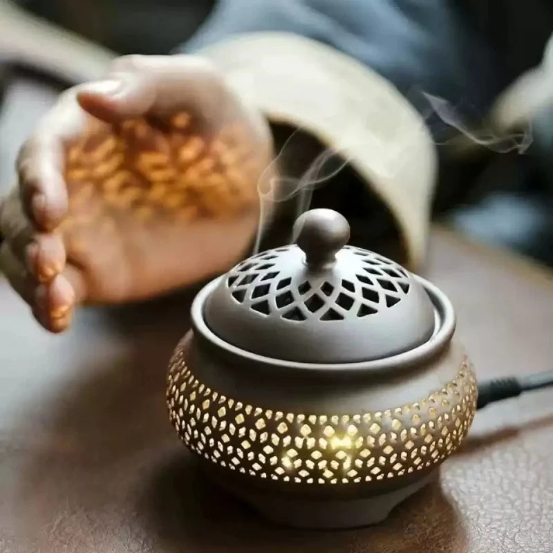 Electric Ceramic Incense Burner with Warm Ambient Light