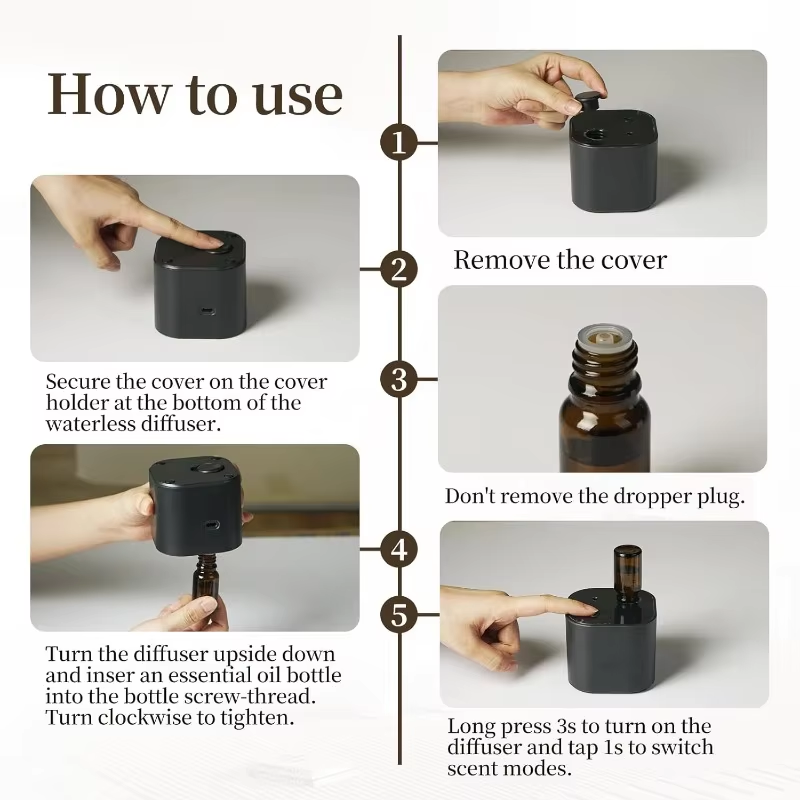 Portable Waterless Essential Oil Diffuser with 3 Mist Modes