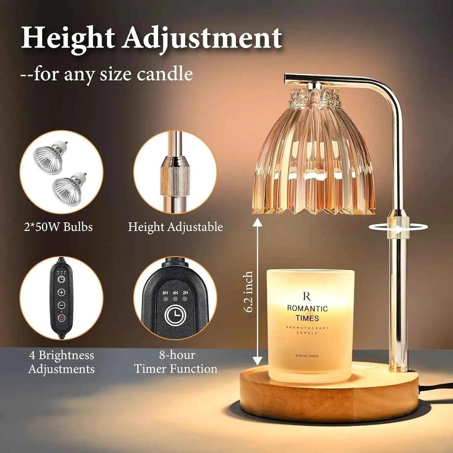 Adjustable-Height Candle Warmer Lamp with Timer & Dimmer – view 2