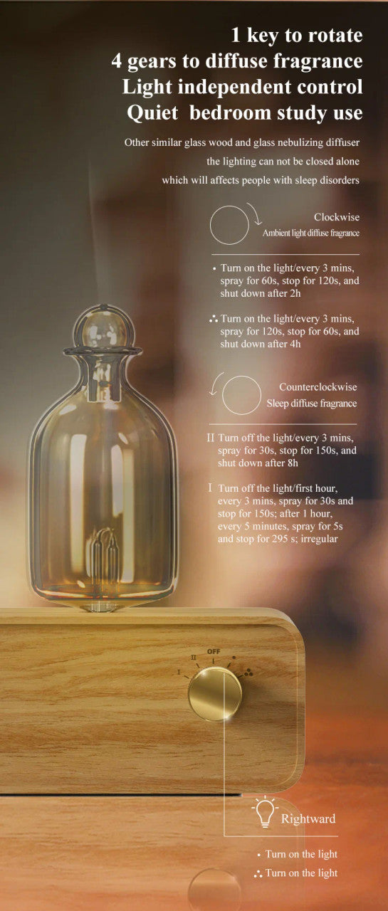 Glass Essential Oil Nebulizer Diffuser with Wood Grain Base - The Gift Company