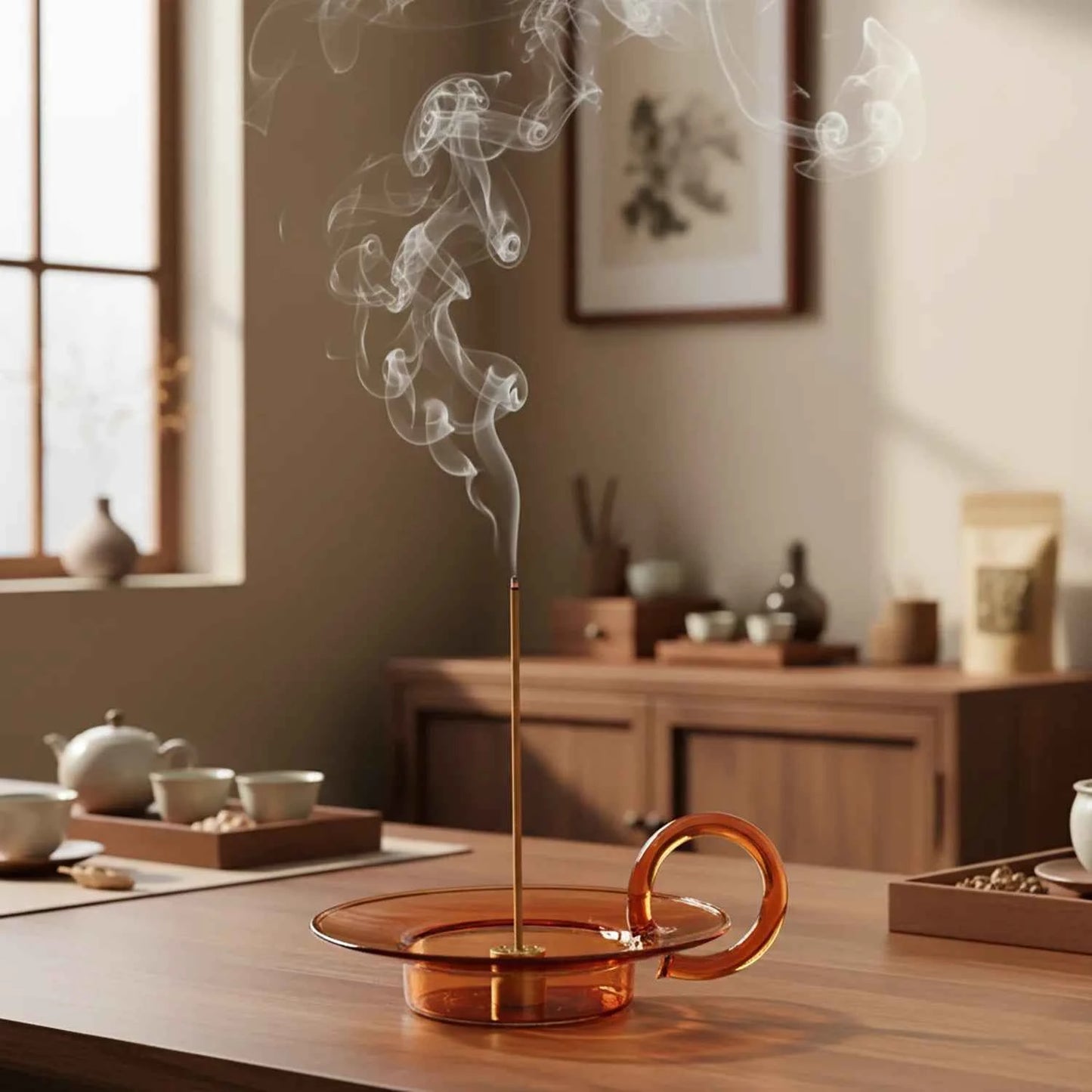 Glass Incense Holder with Brass Nine-Hole Insert