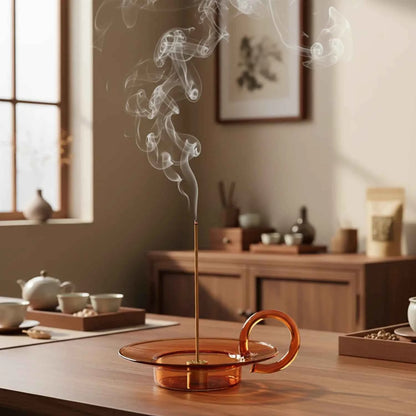 Glass Incense Holder with Brass Nine-Hole Insert