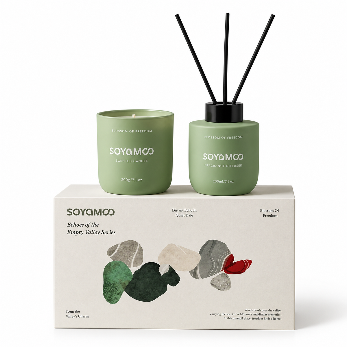 SOYAMOO Healing Wood Longjing Candle 200g + Diffuser 150mL Gift Set