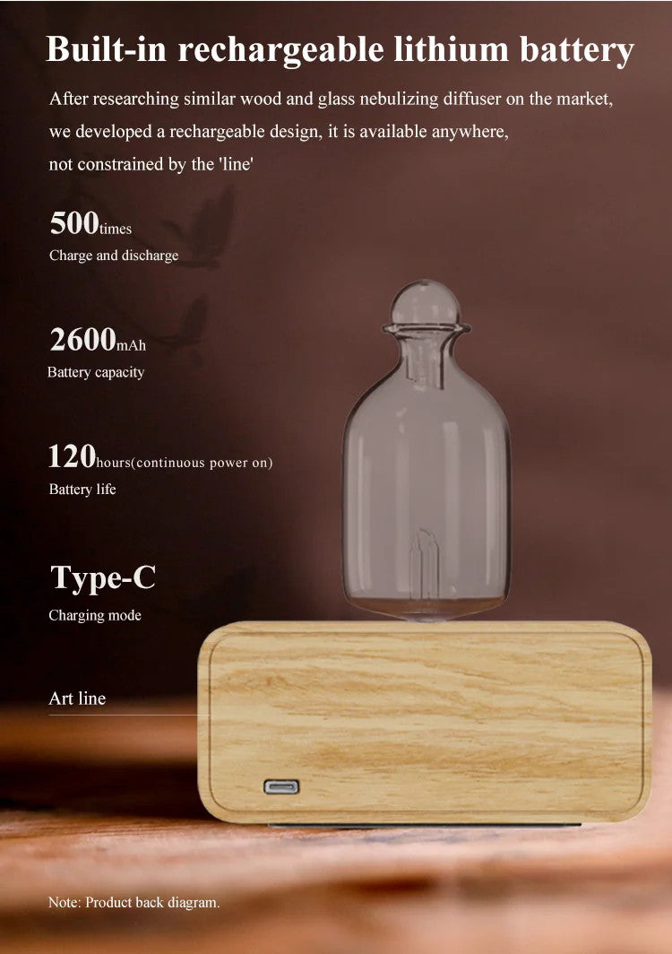 Glass Essential Oil Nebulizer Diffuser with Wood Grain Base - The Gift Company