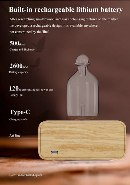 Glass Essential Oil Nebulizer Diffuser with Wood Grain Base - The Gift Company