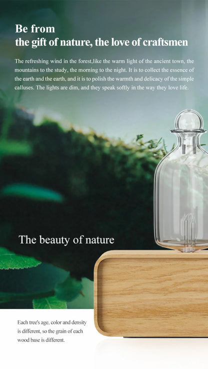 Glass Essential Oil Nebulizer Diffuser with Wood Grain Base - The Gift Company