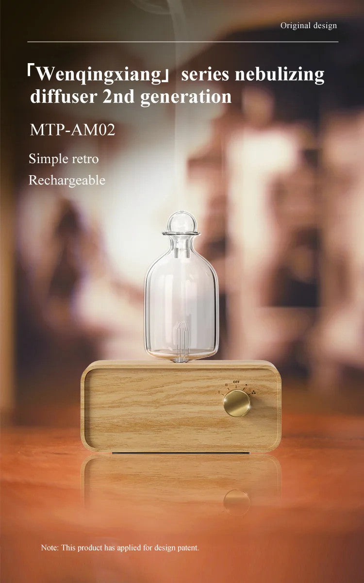 Glass Essential Oil Nebulizer Diffuser with Wood Grain Base - The Gift Company