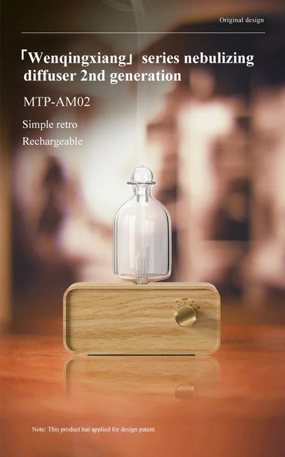 Glass Essential Oil Nebulizer Diffuser with Wood Grain Base - The Gift Company