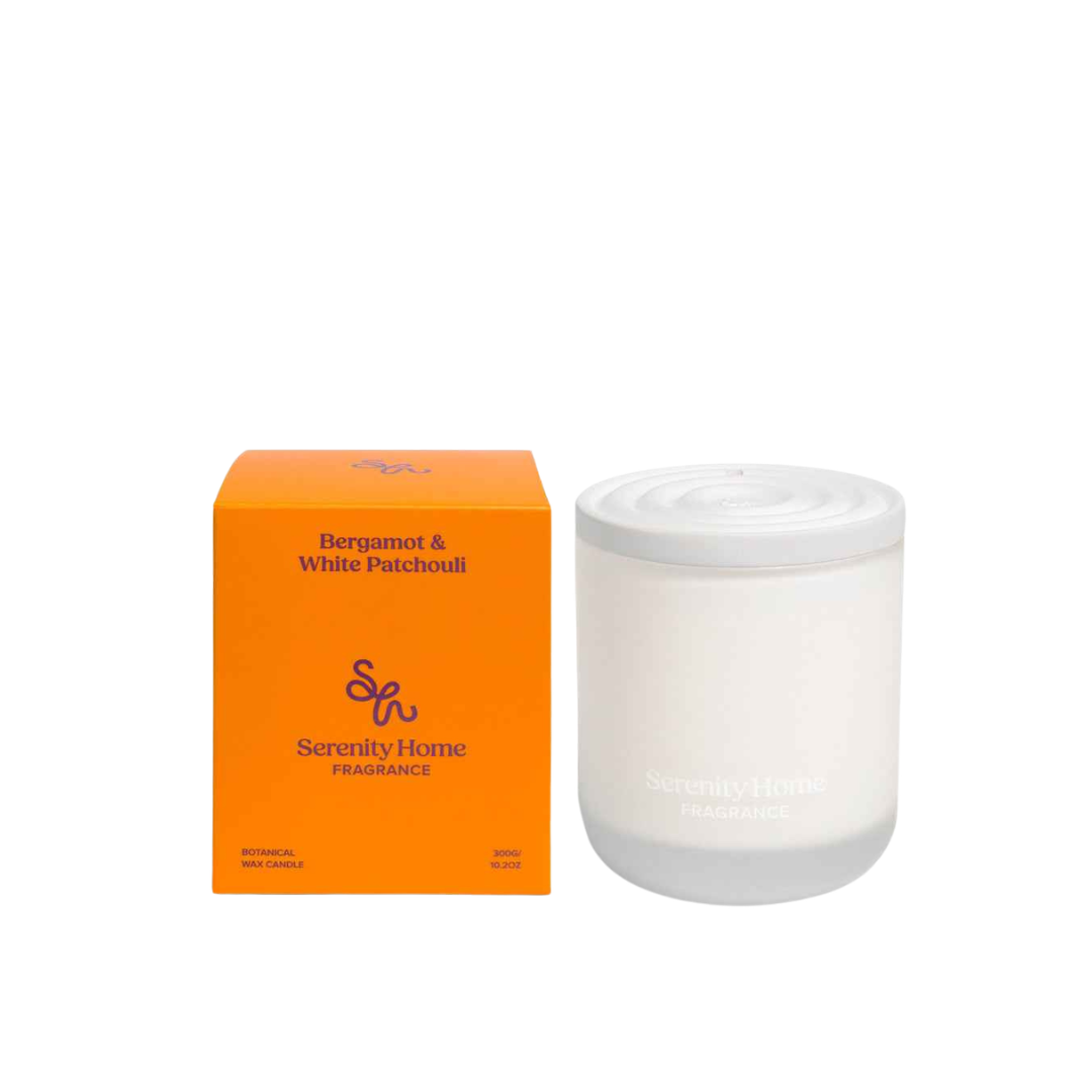 Serenity Home Bergamot & White Patchouli Scented Candle 300g - The Gift Company