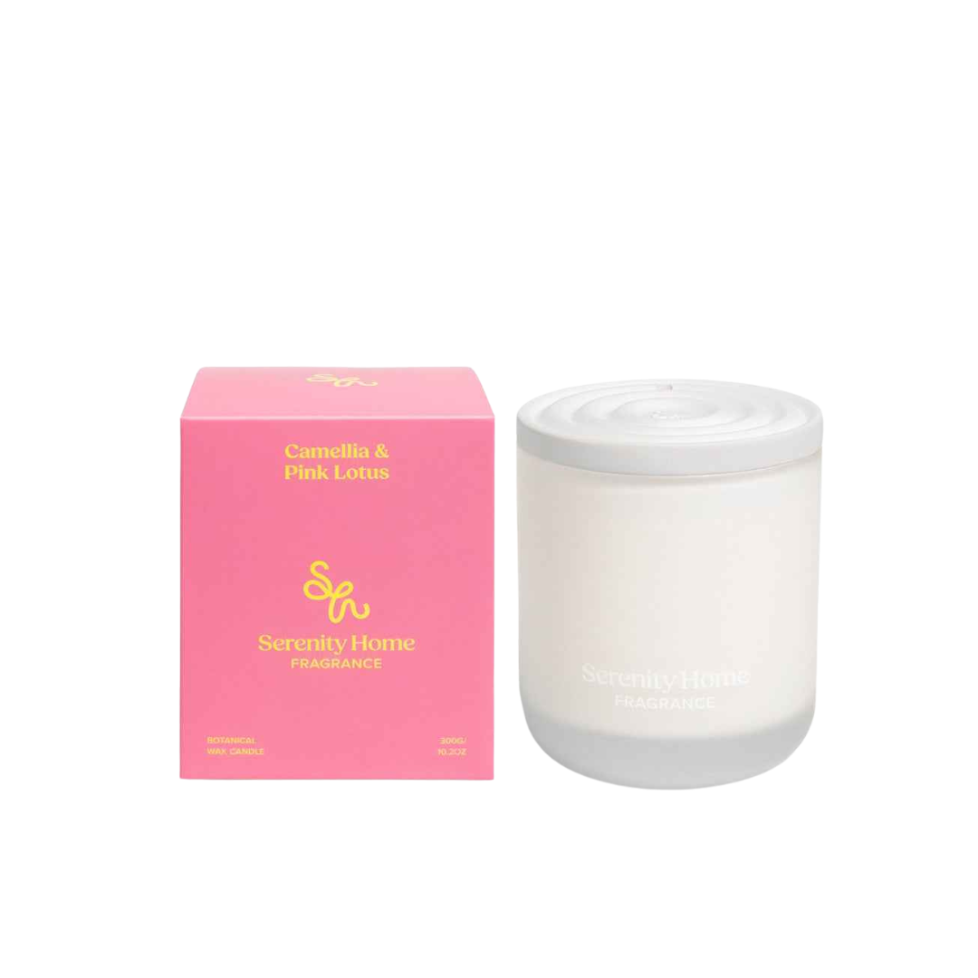 Serenity Home Camillia & Pink Lotus Scented Candle 300g - The Gift Company