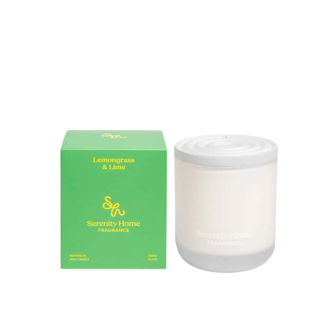Serenity Home Lemongrass & Lime Scented Candle 300g - The Gift Company