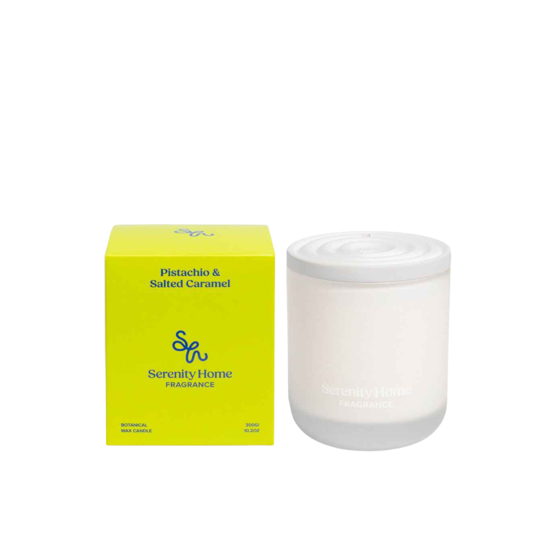 Serenity Home Pistachio & Salted Caramel Scented Candle 300g - The Gift Company