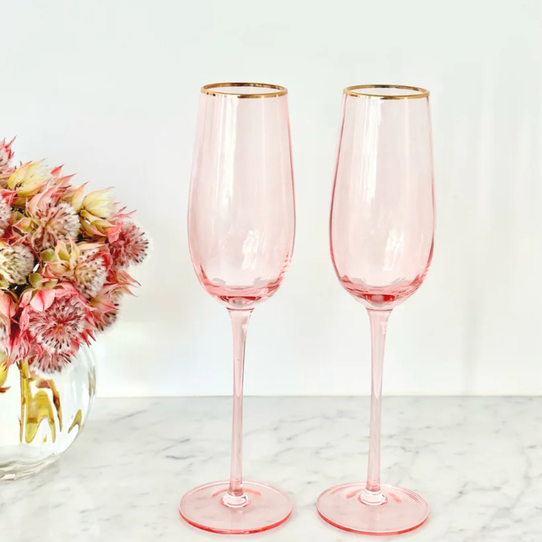 Cheers Gift Set - A Tahaa Affair Candle, Zjoosh Soiree Flutes Glasses, Chandon Rosé Bottle