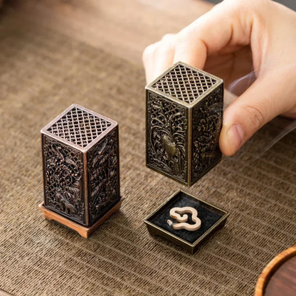Square Vertical Incense Burner – Xiangyun-Inspired Alloy & Ceramic Holder