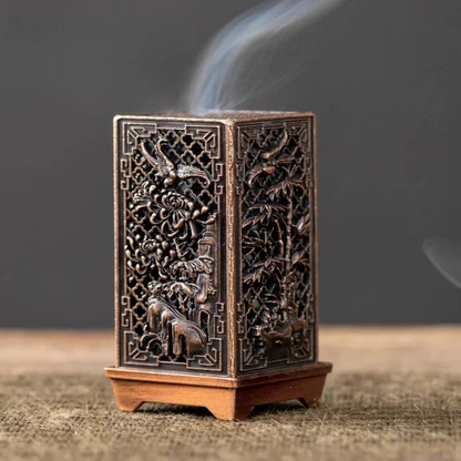 Square Vertical Incense Burner – Xiangyun-Inspired Alloy & Ceramic Holder