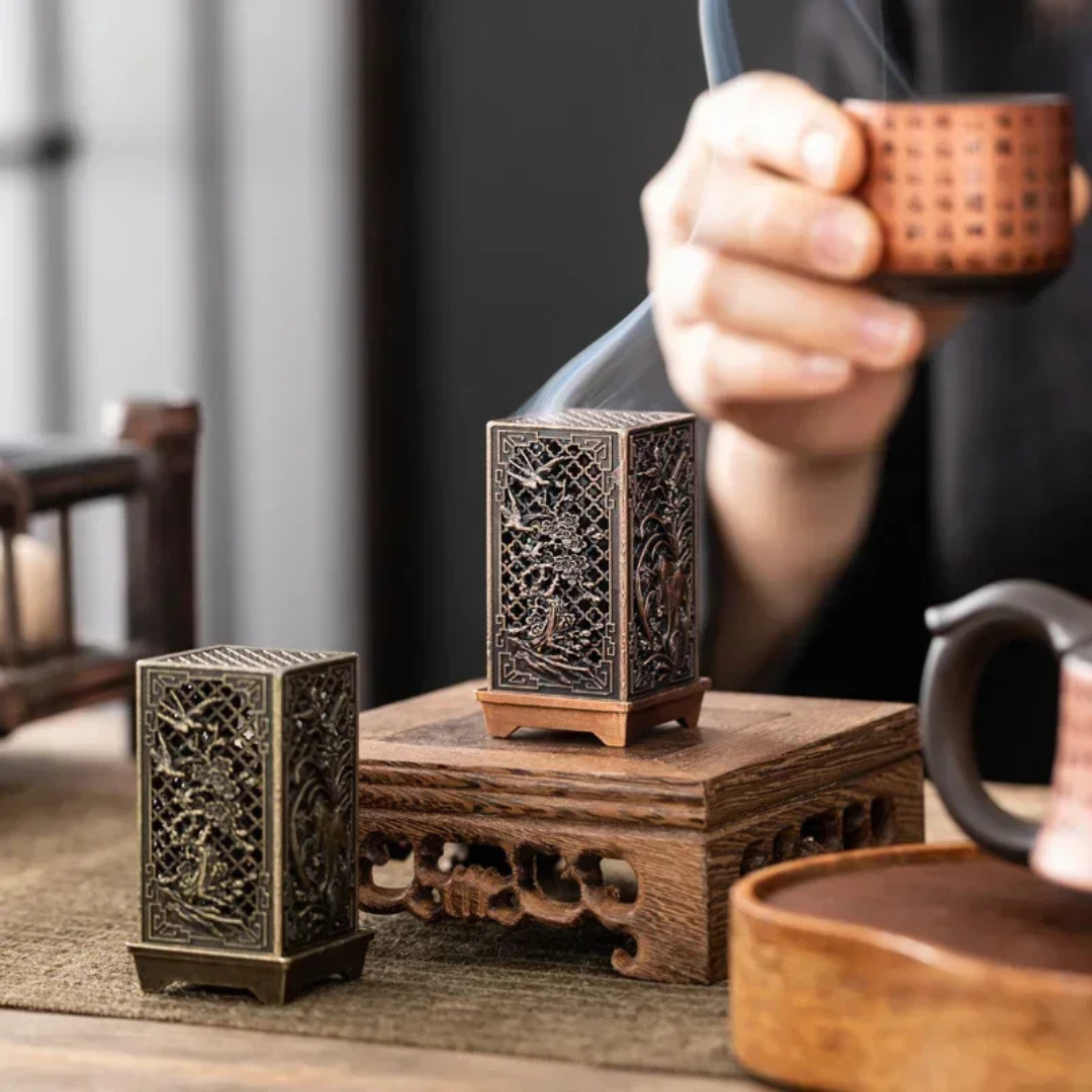 Square Vertical Incense Burner – Xiangyun-Inspired Alloy & Ceramic Holder