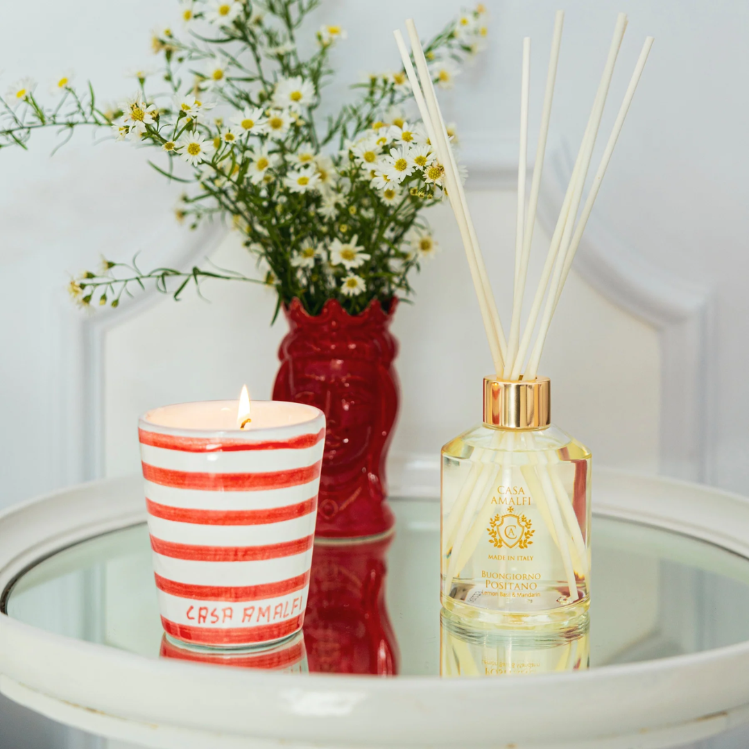 Casa Amalfi Sunday in Napoli Hand-Painted Vase Candle Tomato Leaf & Magnolia 200g