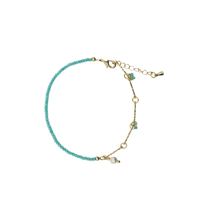 Zjoosh Turquoise Pearl and Gold Long Bracelet