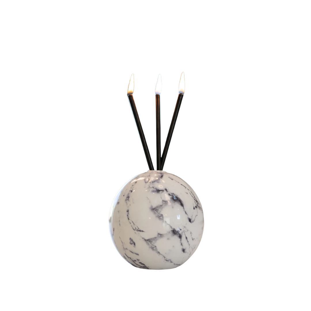 Everlasting Candle Co Neva Signature Set - White Marble Vase & Black Candle Sticks