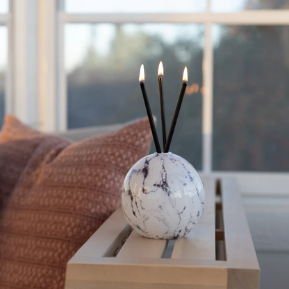 Everlasting Candle Co Neva Signature Set - White Marble Vase & Black Candle Sticks