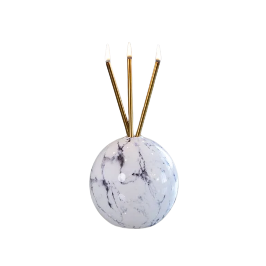 Everlasting Candle Co Neva Signature Set - White Marble Vase & Gold Candle Sticks