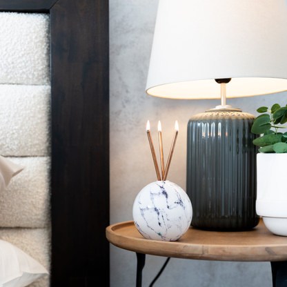 Everlasting Candle Co Neva Signature Set - White Marble Vase & Gold Candle Sticks