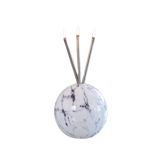 Everlasting Candle Co Neva Signature Set - White Marble Vase & Silver Candle Sticks