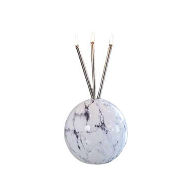 Everlasting Candle Co Neva Signature Set - White Marble Vase & Silver Candle Sticks