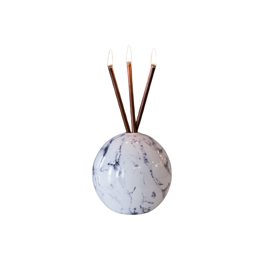 Everlasting Candle Co Neva Signature Set - White Marble Vase & Champagne Candle Sticks
