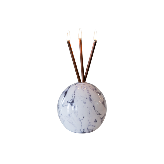 Everlasting Candle Co Neva Signature Set - White Marble Vase & Champagne Candle Sticks